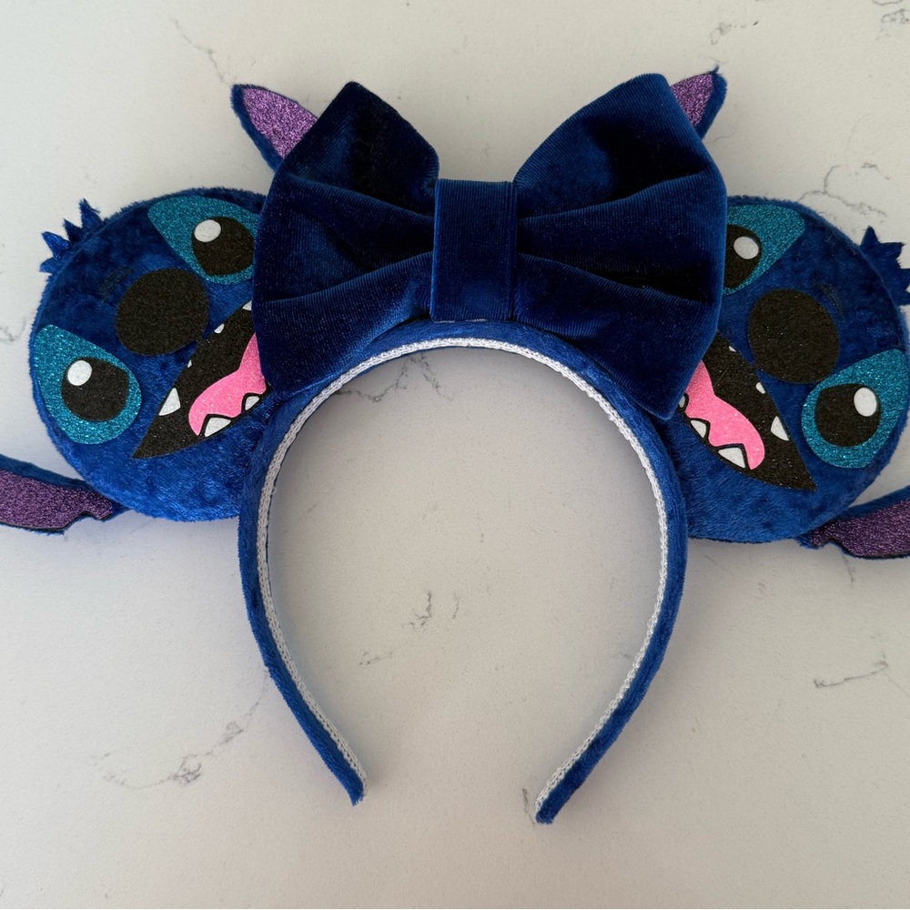 Blue Stitch Headband with Bow